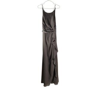Vera Wang White Charcoal Bridesmaid Dress Long Front Slit Crepe Bottom Size 12